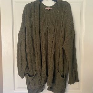 Olive Green Cable Knit Cardigan Sweater